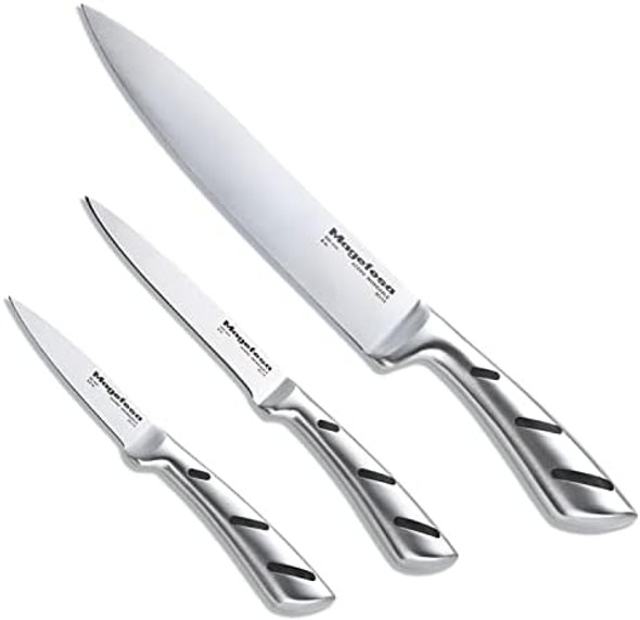 Magefesa Prisma - Kitchen Knives Set Extremely Strong 3Cr14 Stainless Steel Maximum Precision Edge Ergonomic Handle Easy Cleaning 3-Piece Set Dishwasher Safe