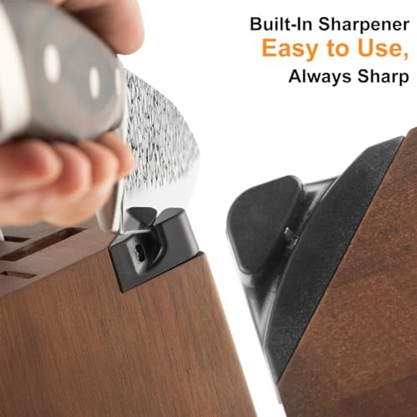 Kitchen Knife Set With Block 15-Piece Professional Stainless Steel Sharp Knives Set For Kitchen With Built-In Sharpener Ergonomic Wooden Handle Full Tang Forged Triple Rivet Boxed Knife Set