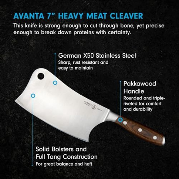 Messermeister Avanta Forged 7” Heavy Meat Cleaver - German X50 Stainless Steel - Rust Resistant & Easy To Maintain Messermeister Avanta Forged 7” Heavy Meat Cleaver - German X50 Stainless Steel - Rust Resistant & Easy To Maintain