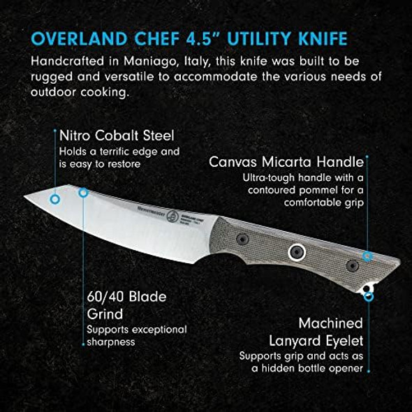 Messermeister Overland Chef 4.5” Utility Knife - Nitro Cobalt Steel Canvas Micarta Handle & Bottle Opener