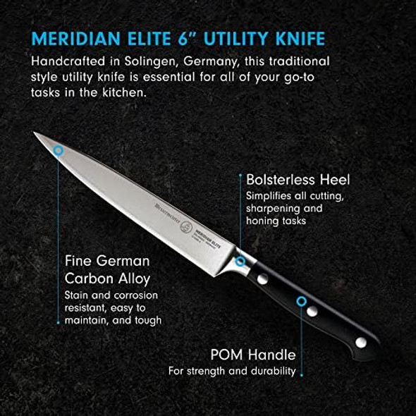 Messermeister Handcrafted Meridian Elite Stainless Steel Utility Knife Black 6-Inch
