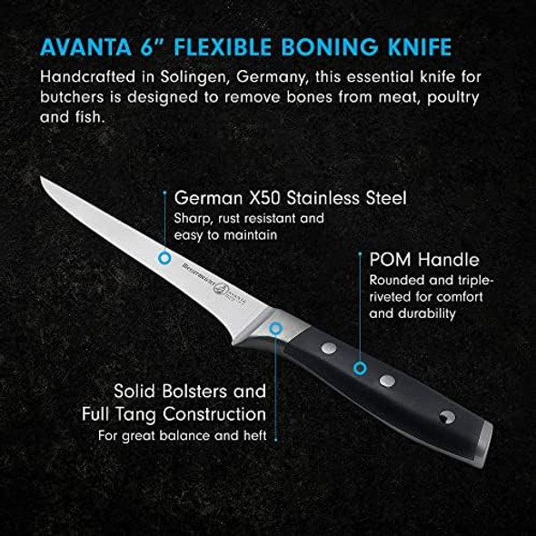 Messermeister Avanta Forged 6” Flexible Boning Knife - German X50 Stainless Steel - Rust Resistant & Easy To Maintain