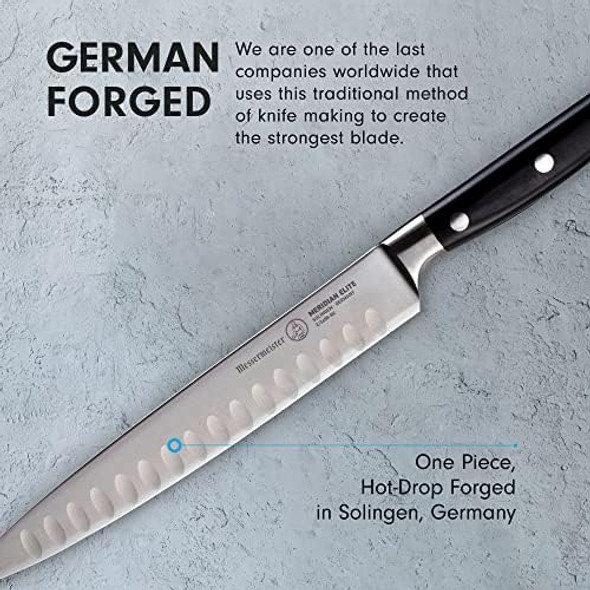 Messermeister Meridian Elite 8” Kullenschliff Carving Knife - Fine German Steel Alloy Blade - Rust Resistant & Easy To Maintain