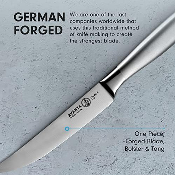 Messermeister Avanta Forged 5” Fine Edge Steak Knife Set - German X50 Stainless Steel - Rust Resistant & Easy To Maintain - Includes 4 Steak Knives