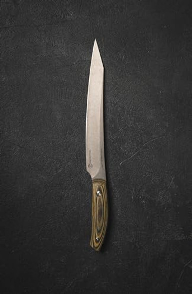 Messermeister Carbon 9” Slicer Knife - Bohler K110 High Carbon Steel With A Ceramic Stoash Finish - Resin-Stabilized Wood Handles - Handcrafted In Maniago Italy Messermeister Carbon 9” Slicer Knife - Bohler K110 High Carbon Steel With A Ceramic Stoash Finish - Resin-Stabilized Wood Handles - Handcrafted In Maniago Italy
