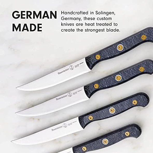 Messermeister Custom 4-Piece Steak Knife Set - X50 German Stainless Steel - Rust Resistant & Easy To Maintain - Made In Solingen Germany