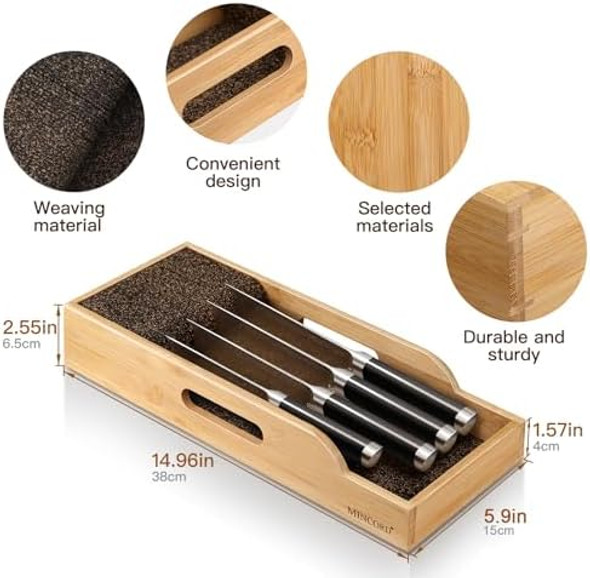 Bamboo Knife Drawer Organizer Insert Dock Kitchen Steak Knives Organizer Storage For Any Chef