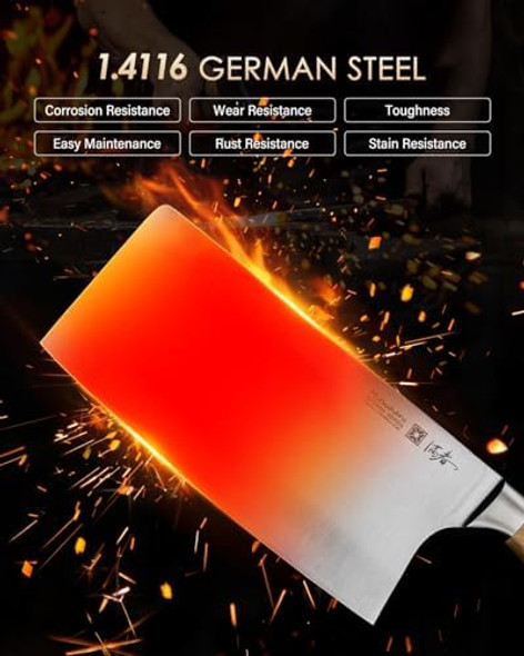 Mitsuharu 7" Meat Cleaver Knife & 6" Boning Knife & 8" Chef Knife Shoman Series Kitchen Knife With Razor Sharp High Carbon German Steel Blade Ergonomic Olive Wood Handle