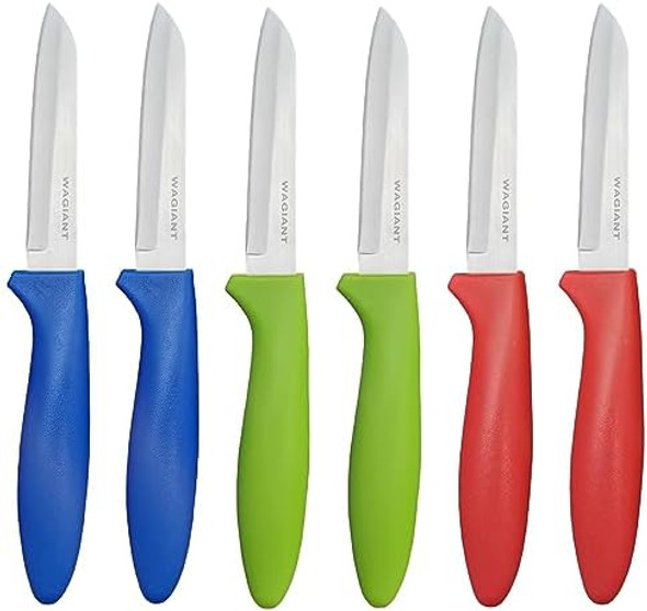 Paring Knife Set Of 6 Pcs 3.5 Inch Stainless Steel Fruit And Vegetable Knivescomfortable Handle With Multi-Color Red/Green/Blue