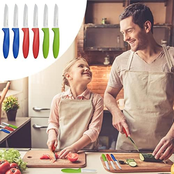 Paring Knife Set Of 6 Pcs 3.5 Inch Stainless Steel Fruit And Vegetable Knivescomfortable Handle With Multi-Color Red/Green/Blue