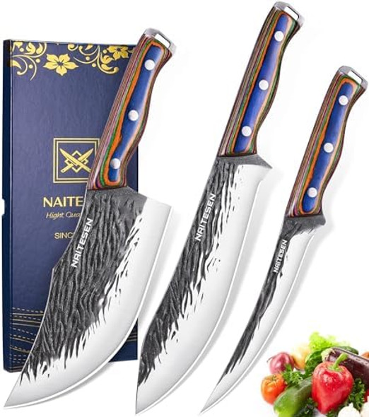 3Pcs Kitchen Knives Set Hand Forged Razor-Sharp Butcher Meat Cleaver Serbian Chef Knife For Meat Cutting Kitchen Cooking s For Men Women 3Pcs Kitchen Knives Set Hand Forged Razor-Sharp Butcher Meat Cleaver Serbian Chef Knife For Meat Cutting Kitchen Cooking s For Men Women