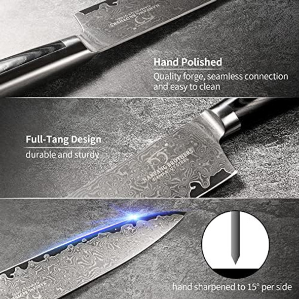 Chef'S Knife Set With Box - 4 Pieces Damascus Kitchen Knives Vg10 Steel Professional Set With Non-Slip Micarta Handle Knife Sharpener Included