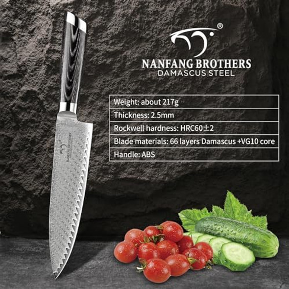 Damascus Chef Knife 8 Inch Professional Kitchen Knife Forged With Vg10 Super Steel 67 Layer Damascus Non-Slip Wood Ergonomic Handle Razor Sharp Lightweight Kitchen Knife Nf-D3100A