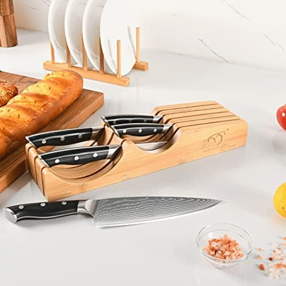 Nanfang Brothers Kitchen Knife Set 6 Pieces Damascus Knife Block Sets With Bamboo Knives Drawer Organizer Perfect For Home And Chefs Premium Knife Holder For Christmas And Housewarming