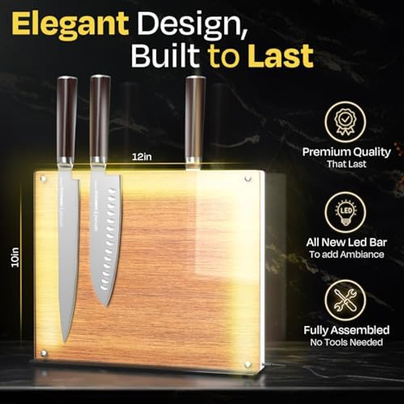 Magnetic Knife Block With Led Multifunctional Magnetic Knife Holder With Strong Enhanced Magnets For Kitchen Counter 12 X 10 Size Durable Storage Solution For Kitchen Knives Not Included