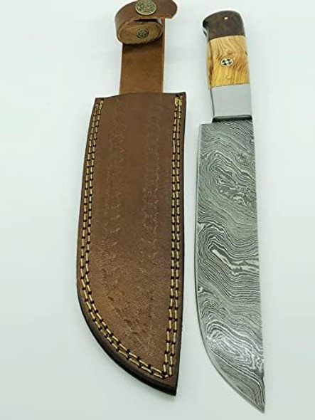 Nooraki Hk-82 Hand Forged Damascus Steel Chef Knife With Beautiful Pattern And Cowhide Sheath Multipurpose Kitchen Knives With Full Tang And Rosewood Handle For Everyday Use 12" Length