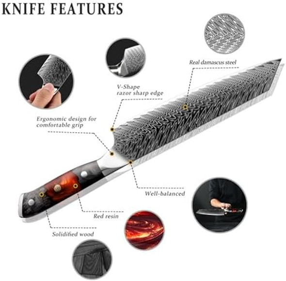 Nordic Sparta Series Pro Kiritsuke Damascus Chef Knife Japanese Vg10 Super Steel 67 Layers Damascus Steel Resin And Maple Wood Handle And Leather Sheath (Kiritsuke Knife)