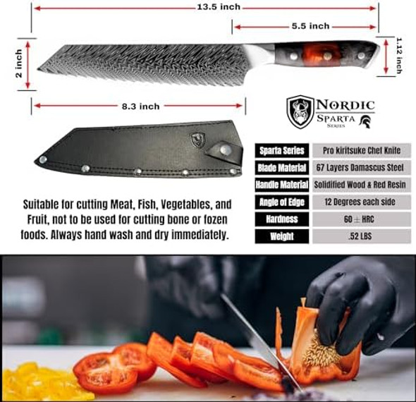 Nordic Sparta Series Pro Kiritsuke Damascus Chef Knife Japanese Vg10 Super Steel 67 Layers Damascus Steel Resin And Maple Wood Handle And Leather Sheath (Kiritsuke Knife)