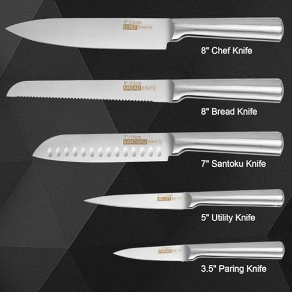 Numola Kitchen Knife Set 5 Piece Kitchen Knife With Ergonomic Handle Sharp Chef Knife Set Professional Stainless Steel Cooking Knife Set For Couple (Silvery)