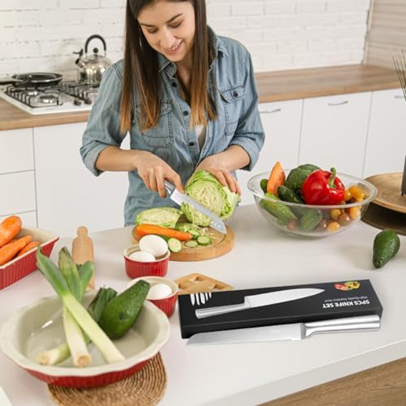 Numola Kitchen Knife Set 5 Piece Kitchen Knife With Ergonomic Handle Sharp Chef Knife Set Professional Stainless Steel Cooking Knife Set For Couple (Silvery)