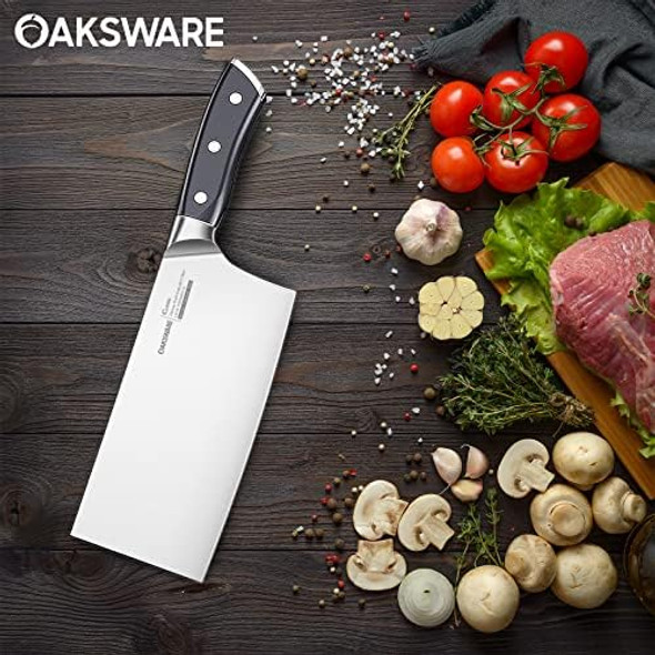 Oaksware Cleaver Knife 7 Inch Chinese Chopping Knife Cleaver German Steel & Ergonomic Abs-Handle Sharp Meat Cleaver For Meat Cutting Vegetable Slicing
