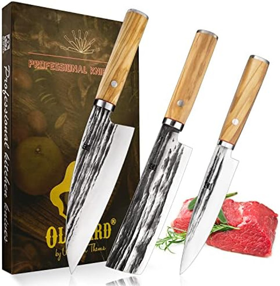 Hand Forged Kitchen Knife Set Of 3 Chef'S Knife Paring & Clever Knives High Carbon Stainless Steel Multi-Functional Kitchen Tools To Slice Dice And Chop Magnetic Box