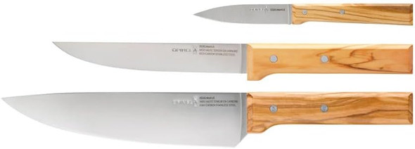Opinel Parallele Olive Wood Kitchen Knives Bread Knife Carving Knife Chef Knife Paring Knife Single Or Trio Box Set Made In France (Trio Set)
