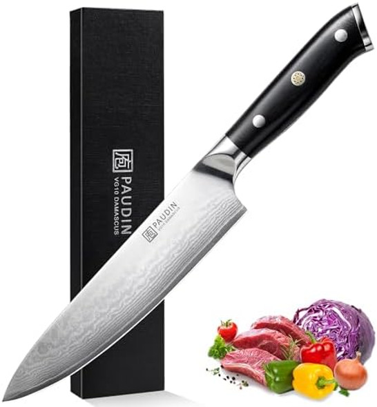 Paudin Damascus Chef Knife + Nakiri Knife