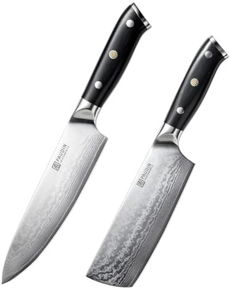Paudin Damascus Chef Knife + Nakiri Knife Paudin Damascus Chef Knife + Nakiri Knife