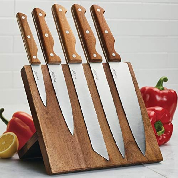 Prestige Magnetic Block Set/Knives/Cutlery 6 Piece Acacia Wood