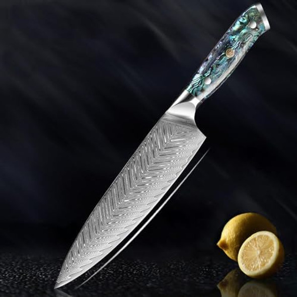8 Inch Professional Damascus Steel Kitchen Chef Knife With Abalone Shell Handle