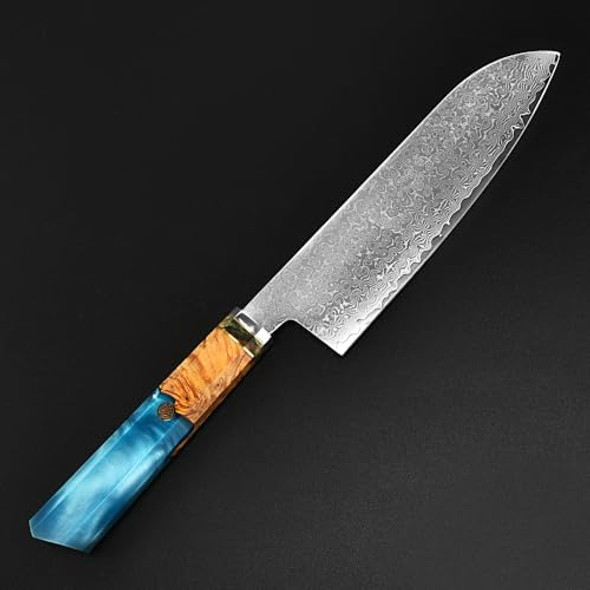 7 Inch Professional Damascus Steel Kitchen Santoku Chef Knife With Hybrid Wood Handle