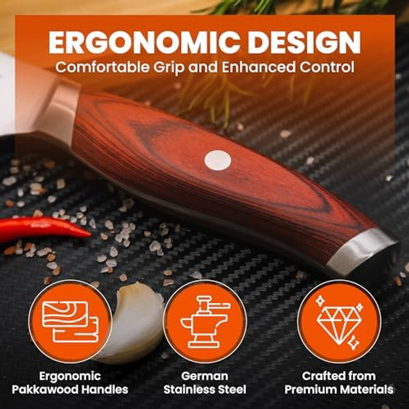 Precisionedge Ultra Sharp Japanese Chef Knife Set Professional Slice Cooking With Red Pakkawood Handles Japanese Kitchen Knives Sets Without Block Culinary Chef Knives (5Pcs Knife Set)