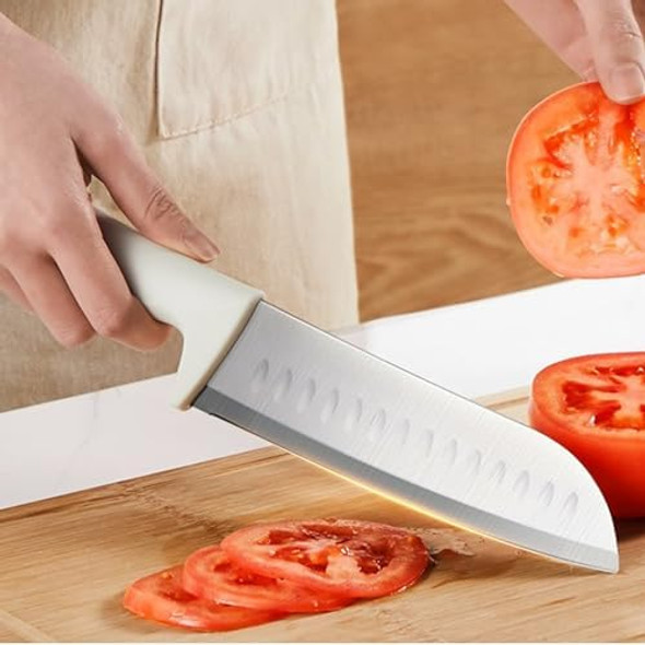 Block Knife Set 5Pc Lightweight Sharp Knife Set Stainless Steel Durable & Dishwasher Safe Home Apartment Rv Kitchen Essentials(Beige White 1.7Lb)