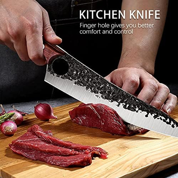 Purple Dragon Knife Set Meat Butcher Full Tang Chef Knives Hand Forged Kitchen Knife 8 Inch Boning Knife For Slicing Fish Cutting Meat Bbq