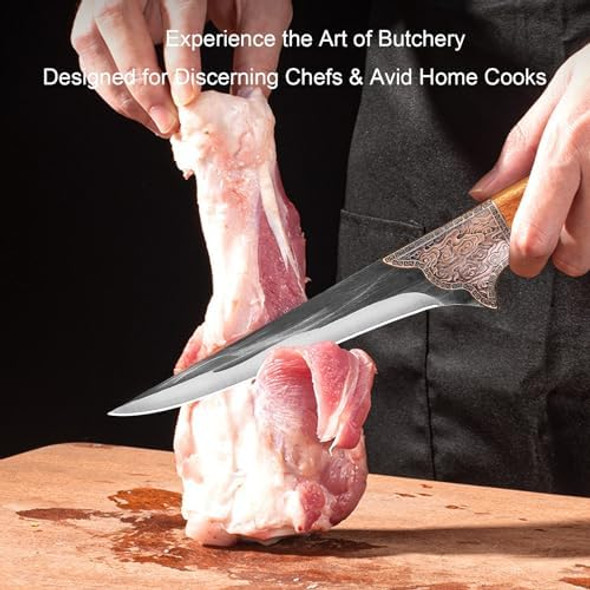 6 Inch Boning Knife - Curved Semi-Stiff Blade For Meat Cutting Filleting & Deboning Ultra Sharp Butcher Knife With Non-Slip Ergonomic Handle For Chefs Home Kitchen & Culinary Use