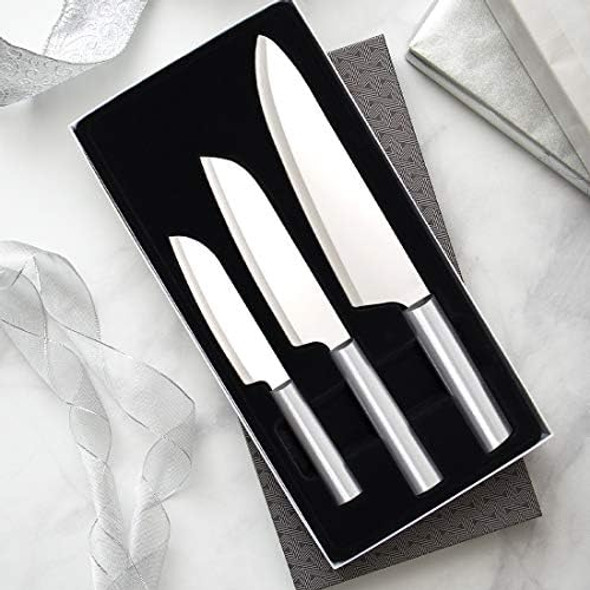 Rada Cutlery 3-Piece Chef Select Knives Set With Quick Edge Sharpener Black Handles
