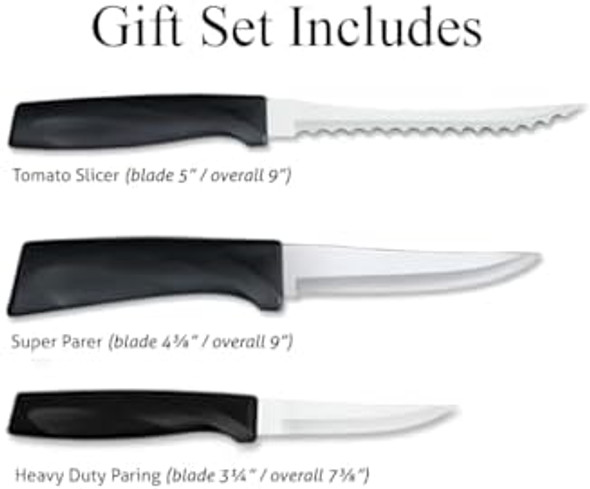 Rada Cutlery Anthem Series 3-Piece Slice & Pare Knife Set Made In Usa Black Handles
