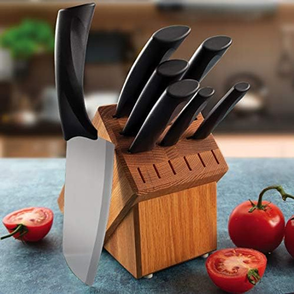 Rada Cutlery Anthem Oak Block Set Made In Usa Black Handles