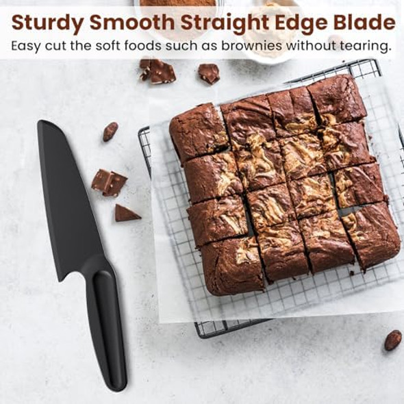Professional Nylon Knife For Nonstick Pans #1169 Kitchen Plastic Knife Safe For Kids Straight Edge Heat-Resistant Nonstick Cutter Best For Brownies Cakes Bread And Bars 5" Blade Black