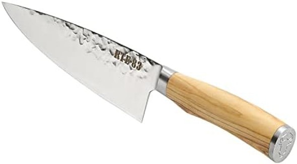 Route 83 Classic Xl Chef'S Knife Handmade Hammered German Steel Italian Olive Wood