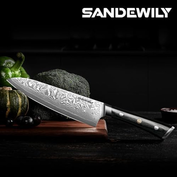 3-Piece Damascus Chef Knife Set – 8” Chef Knife 7.5” Nakiri Knife 5” Paring Knife – Ultra-Sharp Vg10 Core Stainless Steel Full Tang Ergonomic Wood Handle – Japanese Knives For Chefs Home Cooking