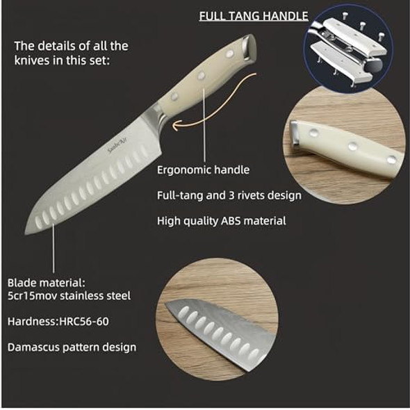 11Pcs Knife Set High Carbon Exclusive German Steel 6 Piece Knife 5Cr15Mov 8" Chef'S Knife 8" Bread Carving Utility Paring Knives Kitchen Scissorsfull Tang Ergonomic White Handle