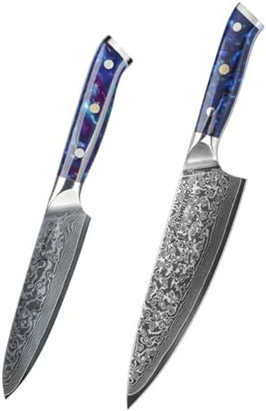 Chef Knife - Xuan Series - Vg10 Damascus Steel Kitchen Knife - Resin Handle (Sapphire Blue)