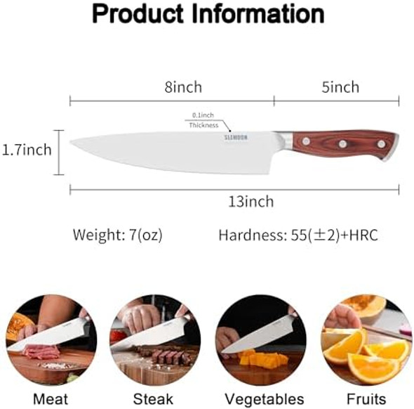 8 Inch Chef Knife - Ultra Sharp Professional Kitchen Knife With Ergonomic Pakkawood Handle Rust Resistant Stainless Steel Blade For Meat Vegetables Herbs Dishwasher Safe & Box
