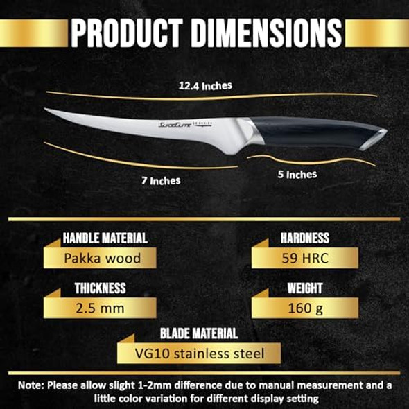 Sliceelite Se Series 7-Inch Fillet Knife For Meat & Fish – Razor-Sharp Vg10 Steel Blade Precision Trimming & Boning Knife For Meat Cutting Professional Fillet Knofe With Pakkawood Handle