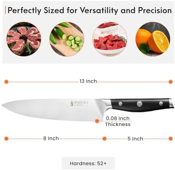 3-Piece Kitchen Knife Set – Includes 8” Chef Knife 7” Nakiri 3.5” Paring – High Carbon German Stainless Steel Blades Ergonomic Handle – Versatile Knife Trio For Chopping Dicing And Slicing