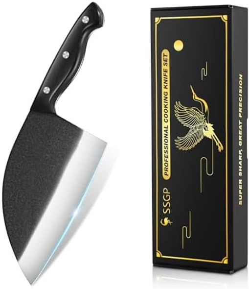 5Pcs Butcher Knife Set For Meat Cutting Hand Forged High Carbon Serbian Chef Knives With Ergonomic Handles Ultra-Sharp Boning Cleaver For Kitchen Outdoor Camping Bbq Idea Men