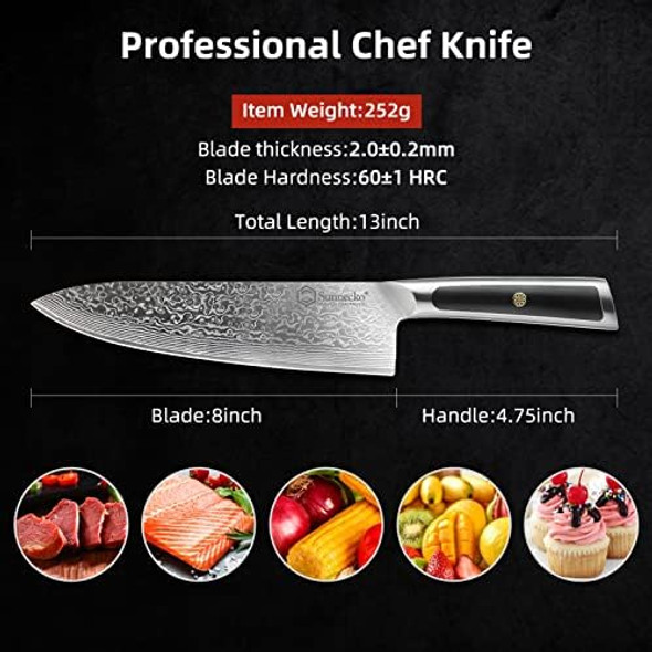 Sunnecko Chef Knife Nakiri Knife And Santoku Knife