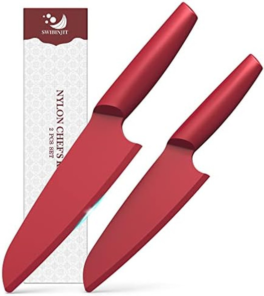 Swibinjit Nylon Knife For Nonstick Pans Plastic Knife Safe For Kids 2 Piece Set 11” And 9” Nylon Knife For Cutting Fruits Veggies And Bread